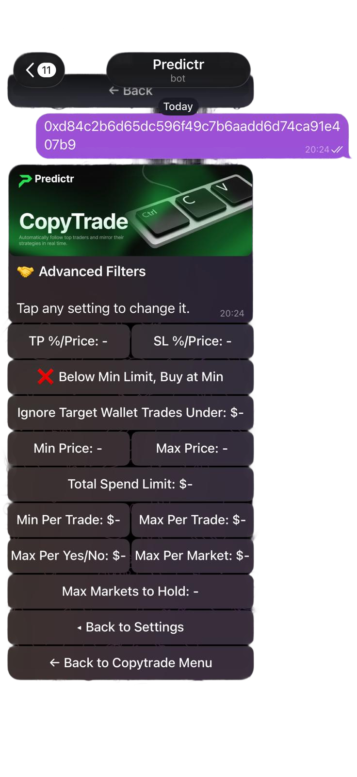 Predictr copy trade screen
