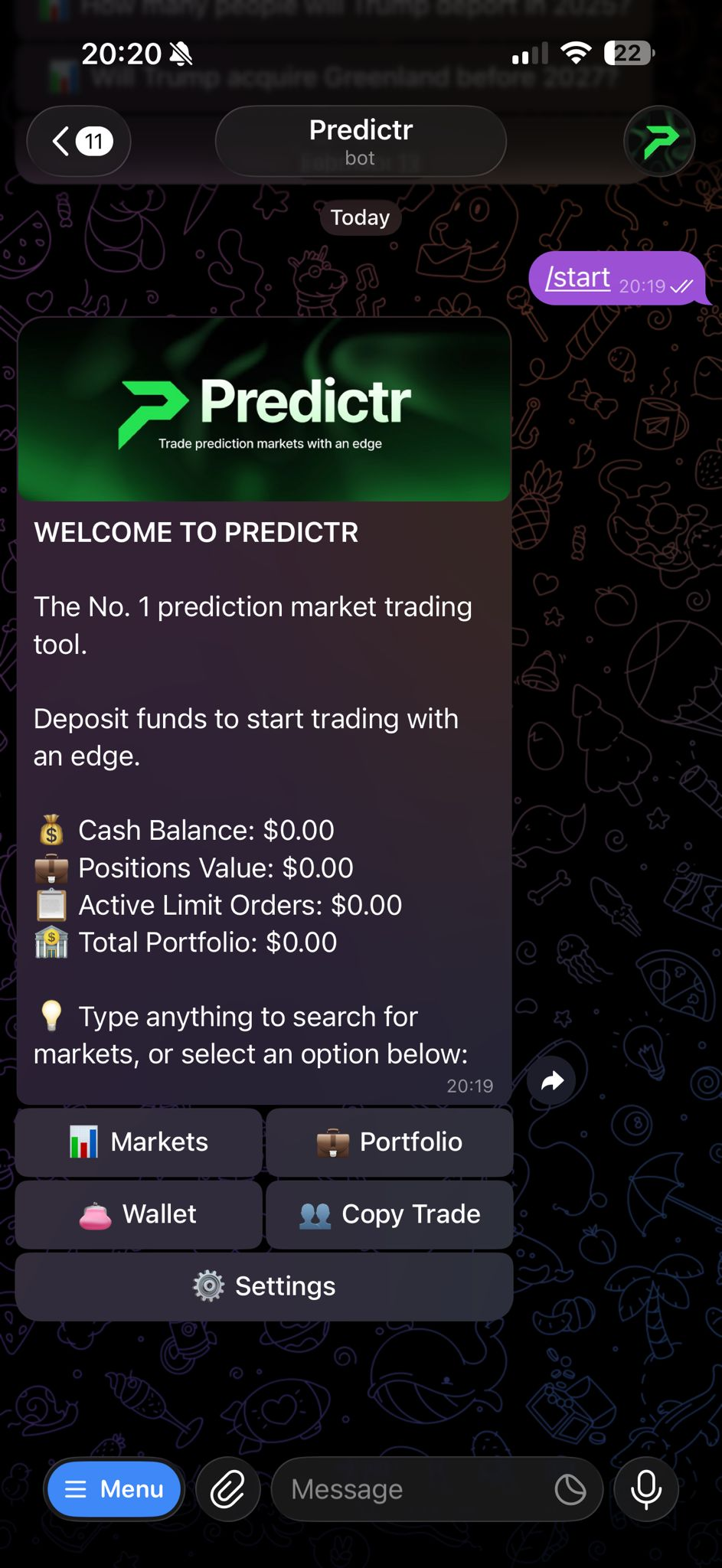Predictr welcome screen